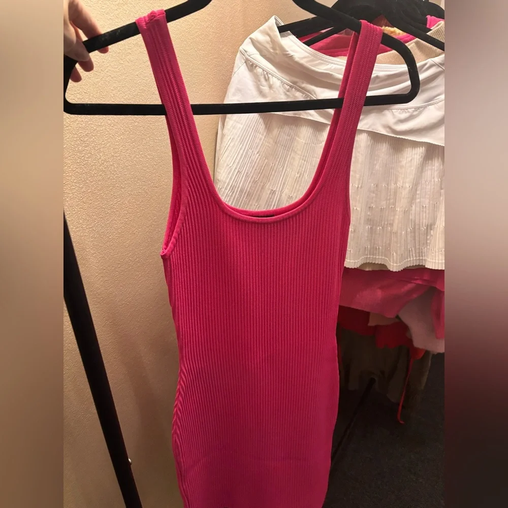 Debut Hot Pink Ribbed Mini Dress - Picture 1 of 3